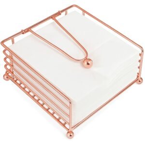 CentraLit Napkin Holder for Dining Table – with Weighted Arm – Modern Tissue Paper Organiser Tissue Roll Holder for Kitchen, Restaurant, Farmhouse, Diwali Decoration – Hotel Tableware (Rose Gold)