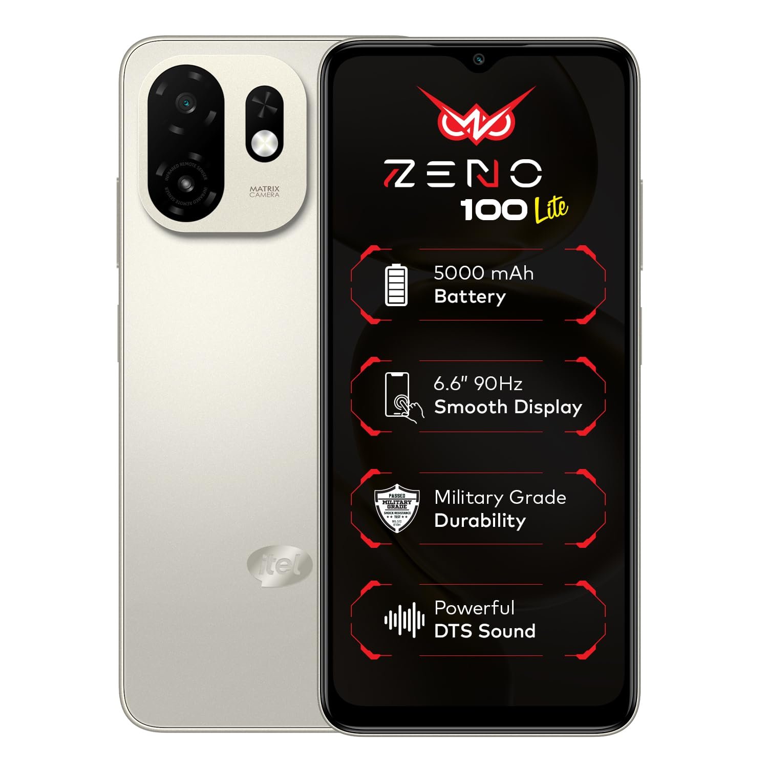 Zeno 100 Lite | UNISOC Octa-Core Processor | 2GB + 4GB RAM 64GB Storage | 5000mAh Battery | 6.6″ HD+ 90Hz Display | DTS Sound | Titanium Gold