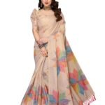 Yashika Women’s Chanderi Floral Digital Print Chandheri Saree with Unstitched Blouse Material