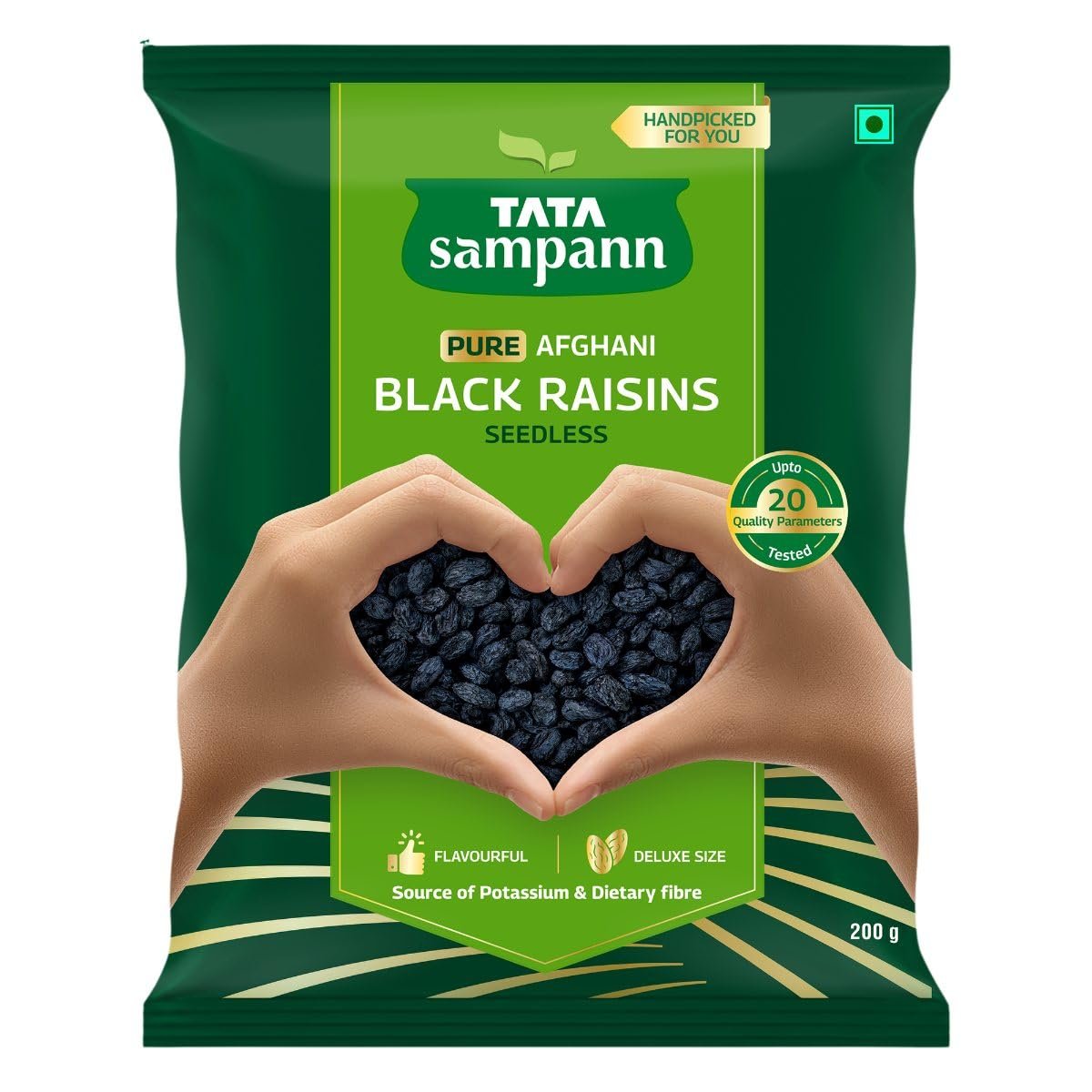 Tata Sampann Pure Afghani Black Raisins Seedless/Kali Kishmish, 200 g, Kali Draksh, Dry Fruits, Flavourful & Delicious Snack, Source of Potassium & Dietary Fibre