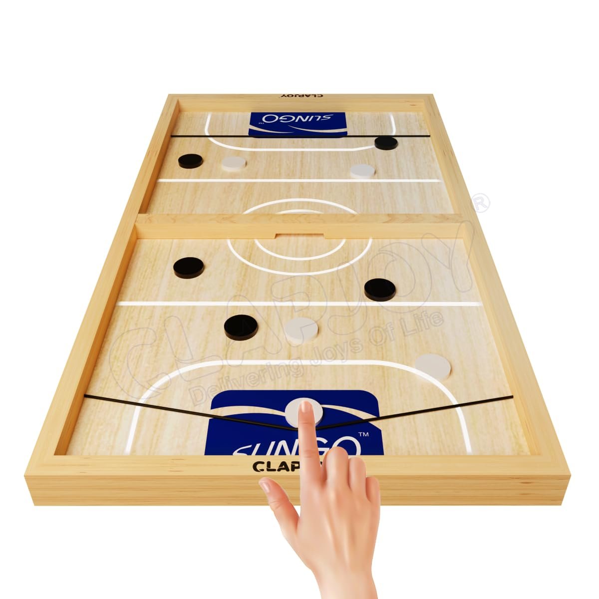 Clapjoy Slingo Fastest Finger First Board Game for Adults & Kids Wooden String Hockey Game Sling Puck Board Hockey Toy Perfect for Family Entertainment, Birthday Party, Christmas Gift