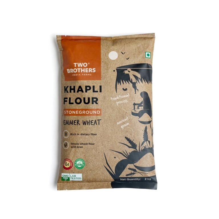 Two Brothers Khapli Wheat Flour (2kg) | India’s Only Certified Glyphosate Free Atta | Low-Gluten Wheat Flour | High Dietary Fiber for Easy Digestion | Stoneground Emmer | Khapli Atta