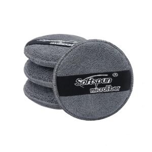SOFTSPUN Microfiber Reusable Round Polishing Pad, 4 PCS, 340 GSM (Grey) Multipurpose. Ultra-Soft Applicator Pads with Finger Band Perfect Cleaning for Car, Bike, Window, and More.