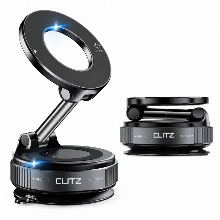 VANMASS CLITZ Magnetic Phone Holder for All Smartphones, Foldable 360° Adjustable Desk Stand, MagSafe Compatible, Grip for iPhone, Samsung & More, Black