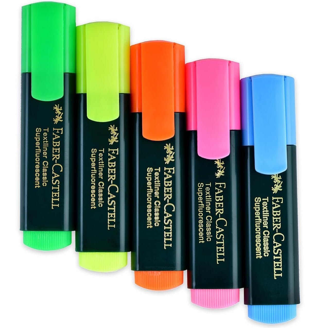 Faber-Castell Textliner Highlighter Pens Set of 2 | Pack of 5 Colours | Fluorescent Marker Pens for Notes, Study, Office, Journaling & Bible Highlighting | Smudge Resistant Chisel Tip Highlighters
