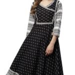 Yash Gallery Women’s Cotton Relaxed Fit Anarkali Slub Ikat Printed Kurta
