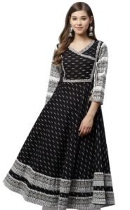 Yash Gallery Women’s Cotton Relaxed Fit Anarkali Slub Ikat Printed Kurta