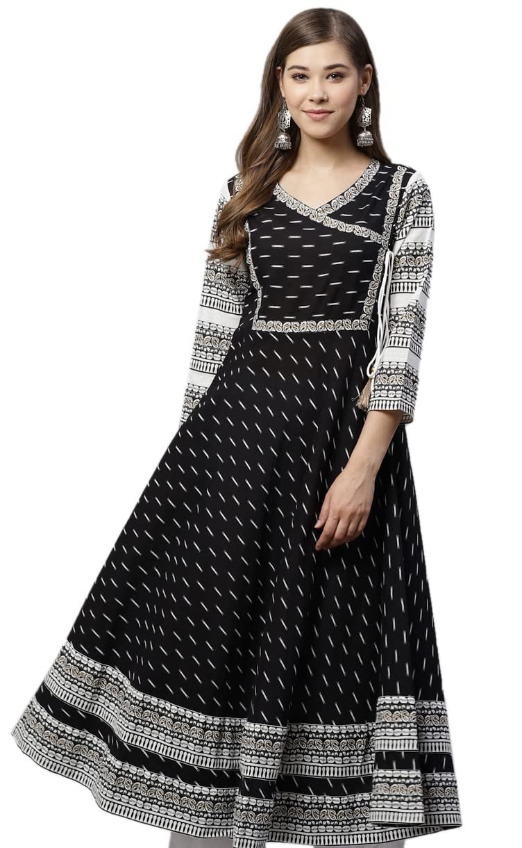Yash Gallery Women’s Cotton Relaxed Fit Anarkali Slub Ikat Printed Kurta