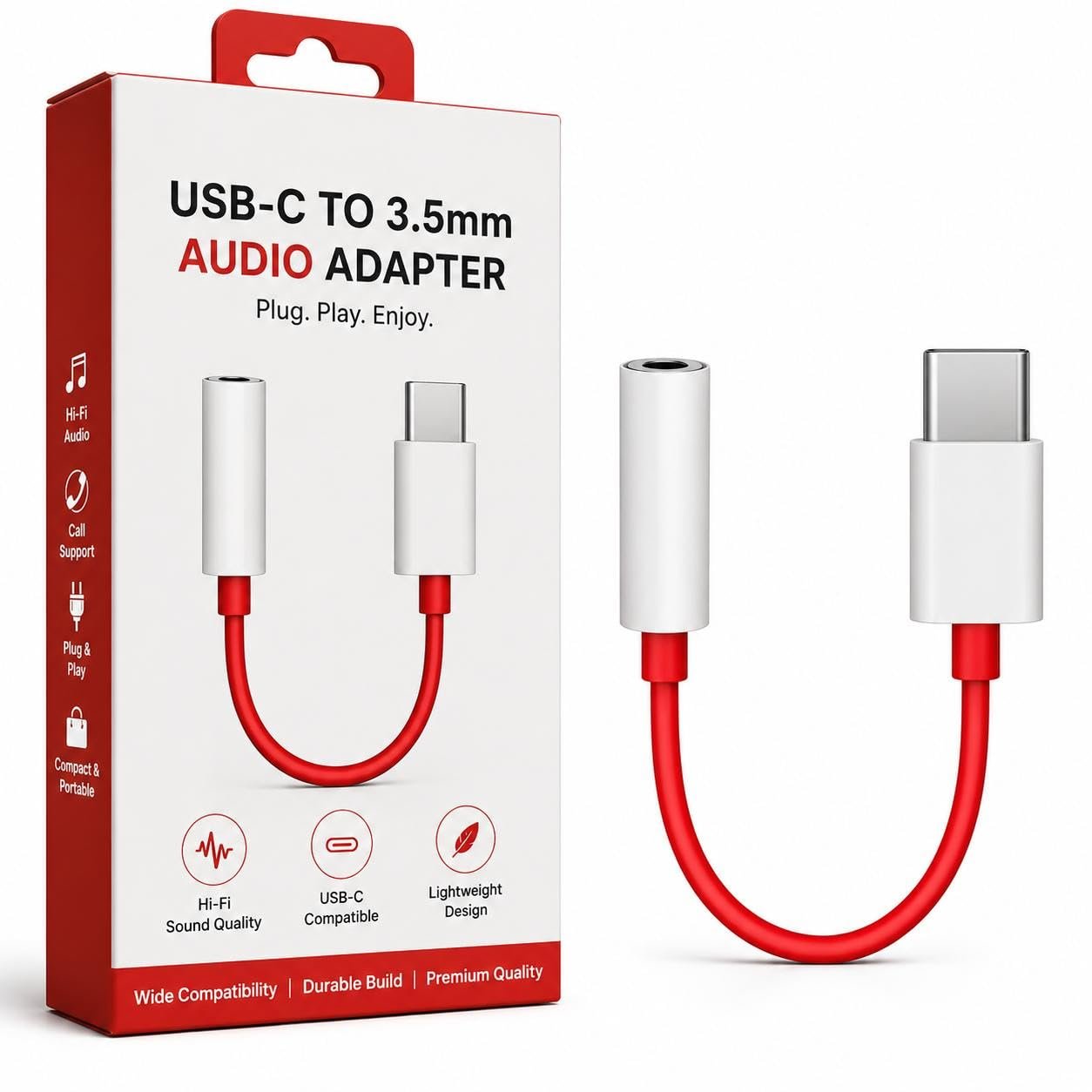 One Plus USB Type C to 3.5mm Audio Jack, car Audio Connector USB Type c, Headphone Converter Cable Stereo Jack Splitter Compatible With One plus 12/12R 11/11R 10pro/10T/10R 9 9t 7 7pro Nord (Red)