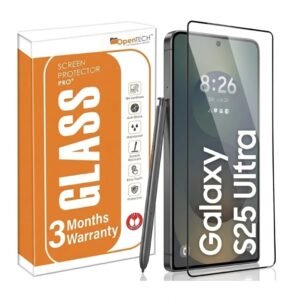 OpenTech® Military-Grade Gorilla Tempered Glass for Samsung Galaxy S25 Ultra (6.9 Inch) with Fingerprint Unlock, Edge to Edge Coverage – Case Friendly, Anti-scratch and Bubble free installation kit