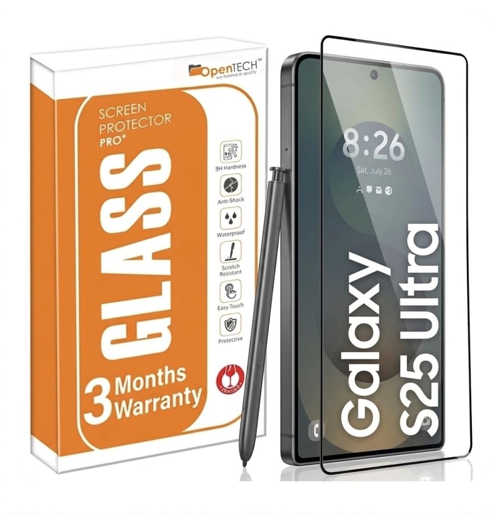 OpenTech® Military-Grade Gorilla Tempered Glass for Samsung Galaxy S25 Ultra (6.9 Inch) with Fingerprint Unlock, Edge to Edge Coverage – Case Friendly, Anti-scratch and Bubble free installation kit