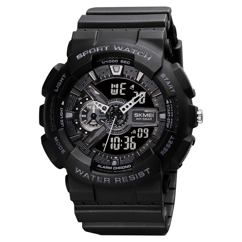 SKMEI Sports Digital Waterproof Watch for Men – 50M Water-Resistant, Dual Time Display, Stopwatch, Alarm, LED Backlight, 12/24H Format – Durable PU Strap & ABS Case – Outdoor Tactical Watch – 1688