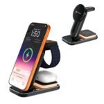 Portronics TriCharge Ultra 3-in-1 Wireless Charger for iPhone, Android, Smartwatch & Earbuds, 15W Qi Fast Charging, Sliding Height Adjustment, Touch Control Light, Type-C Connectivity, (Black)