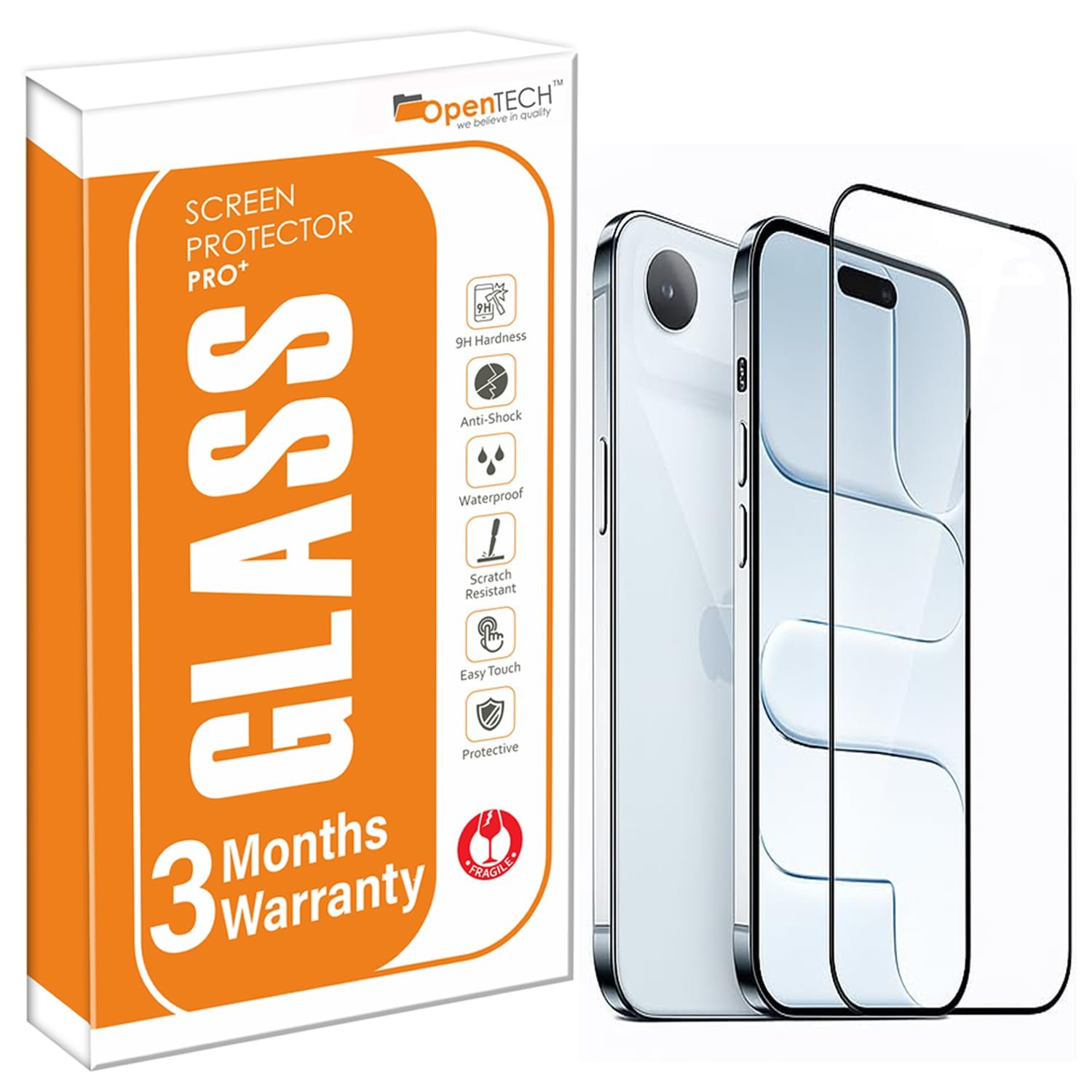 OpenTech® Military-Grade Tempered Glass Screen Protector Compatible for iPhone 17 Air with Edge to Edge Coverage – Case Friendly, Anti-scratch and Bubble free installation kit (6.5 Inches)