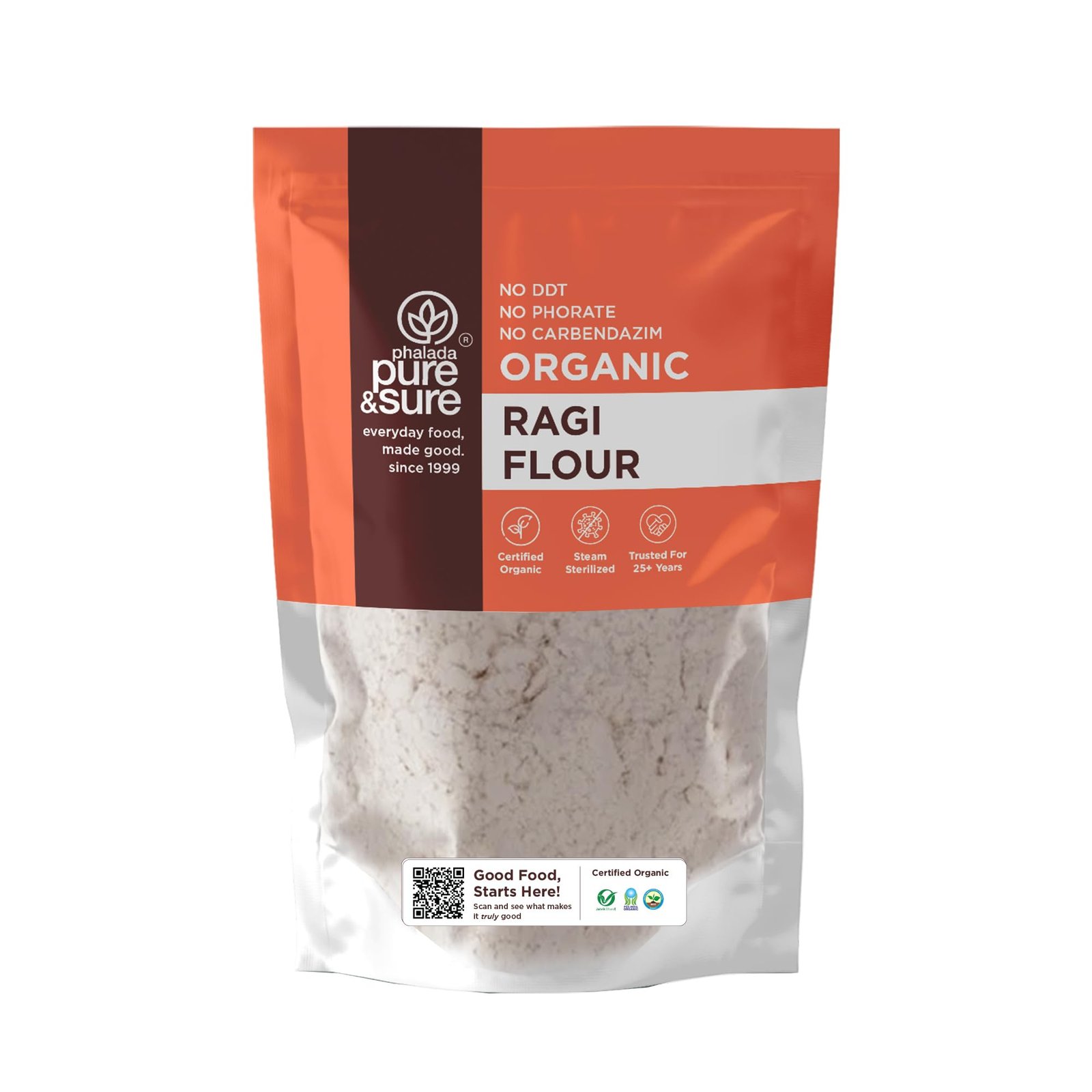 Phalada Pure & Sure Organic Ragi Flour 1 kg | 100% Natural Nachni Atta | Pure Finger Millet Flour | Chakki Ground & Gluten Free | Rich In Protein, Iron & Other Nutrients