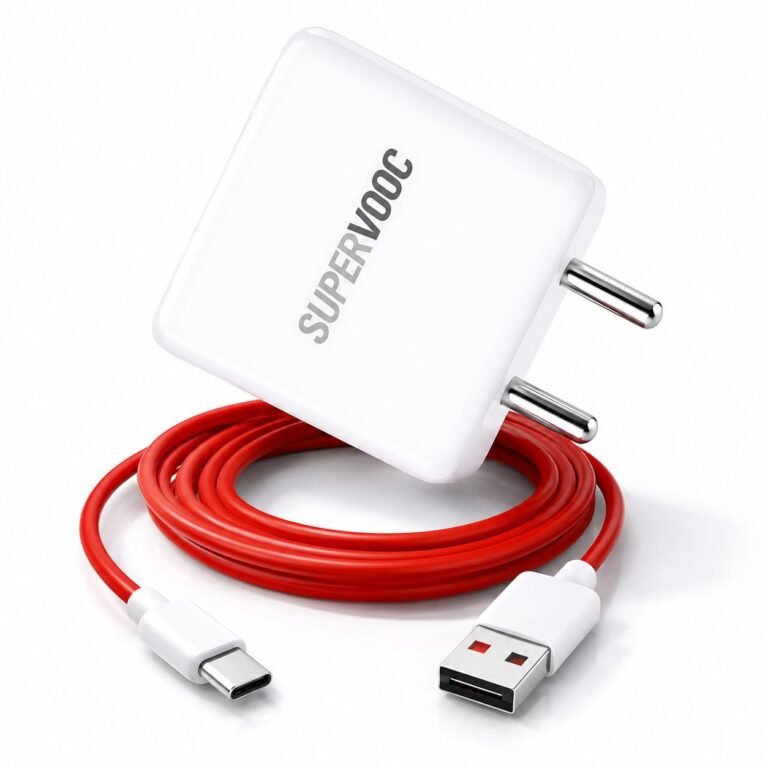 65W Type C Charger Adapter with USB Red Cable, White