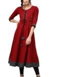 Yash Gallery Womens Cotton Slub Regular Fit Embroidered Anarkali Kurta