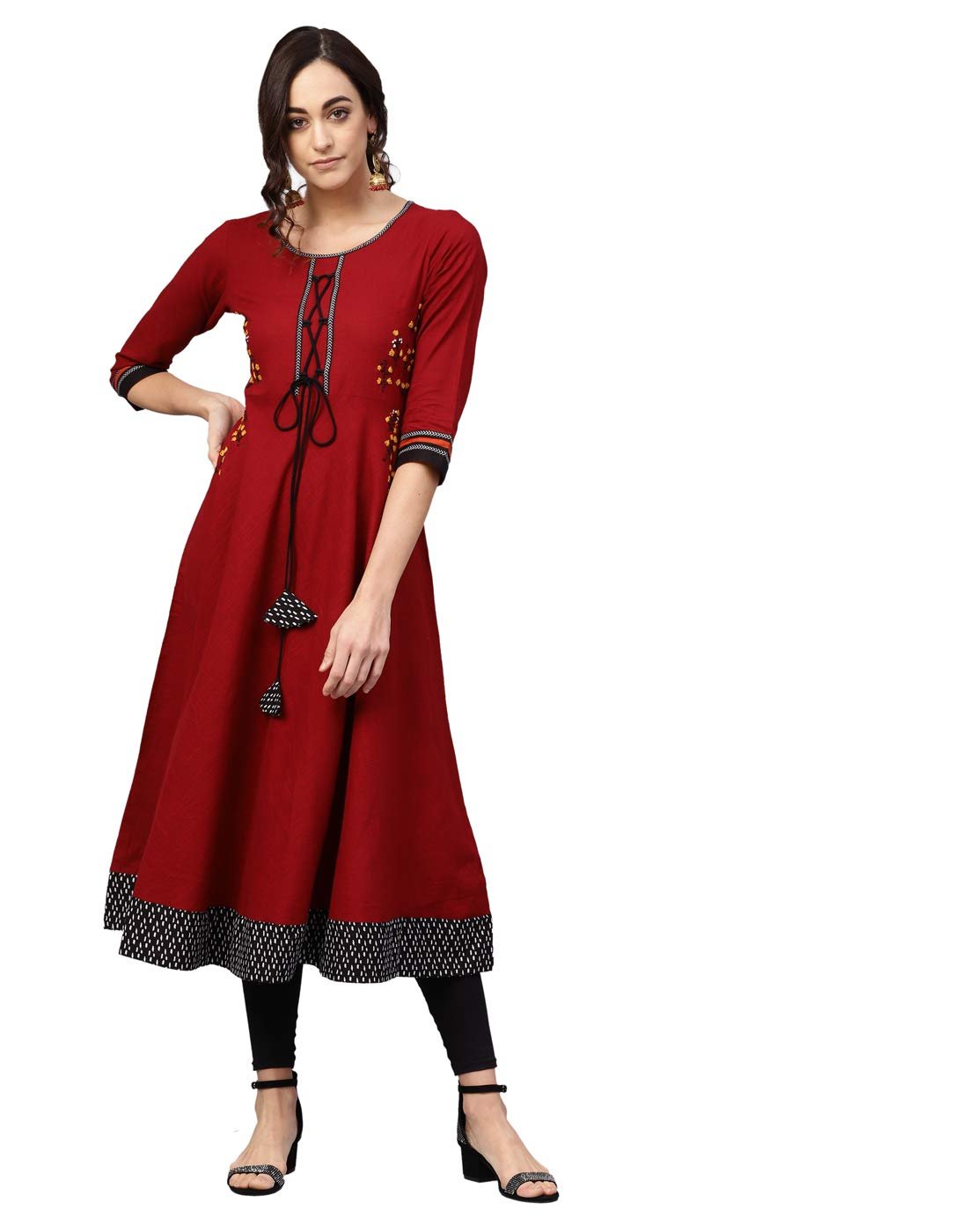 Yash Gallery Womens Cotton Slub Regular Fit Embroidered Anarkali Kurta