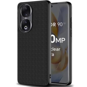 TheGiftKart Back Cover Case for Honor 90 5G | Slim & Lightweight | Ultra-Premium Design | Camera Protection Bump | Fabric Texture Case Cover (PC & TPU, Black)