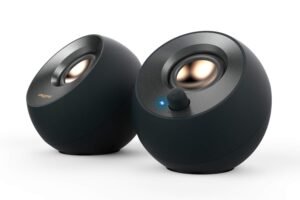 Creative Pebble V2 – Minimalistic 2.0 USB-C Powered Desktop Speakers, 3.5 mm AUX-in, 8W RMs with 16W Peak Power for Computers and Laptops, Type-A Adapter Included and Extended Cable (Black)