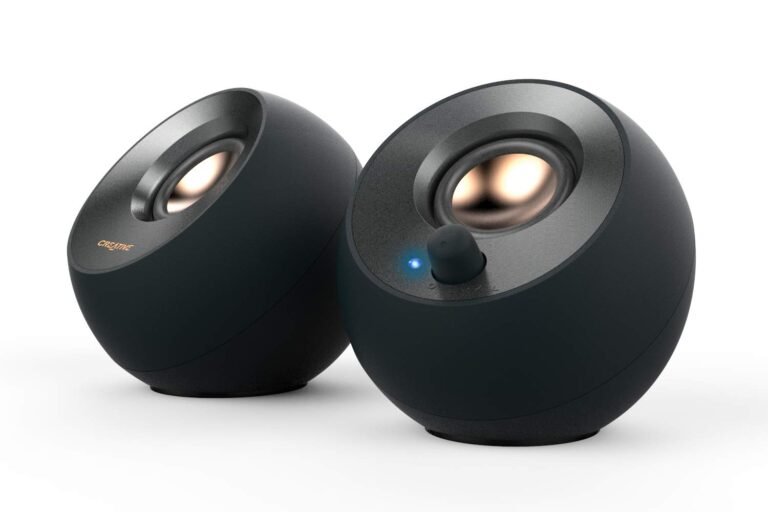Creative Pebble V2 – Minimalistic 2.0 USB-C Powered Desktop Speakers, 3.5 mm AUX-in, 8W RMs with 16W Peak Power for Computers and Laptops, Type-A Adapter Included and Extended Cable (Black)