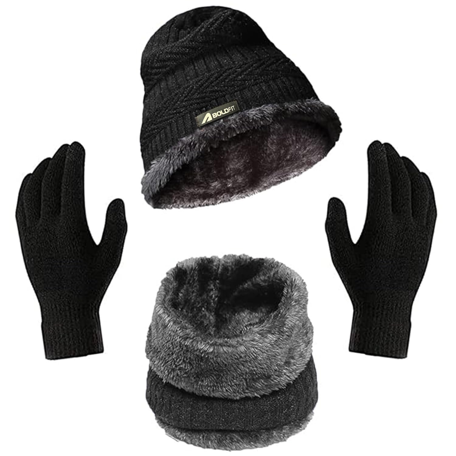 Boldfit Winter Cap for Women Woolen Winter Cap for Men with Neck Warmer & Gloves Set Beanie Cap for Men Winter Wear Woolen Cap for Women Thermal Cap Winter Wear for Men Beanies Cap