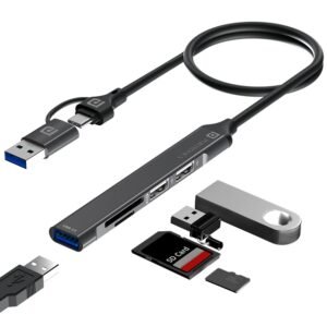 Portronics Mport 31 Plus USB 3.0 Hub Dock (5-in-1) with USB & Type-C Dual Plugs, upto 5 Gbps High Speed, USB 3.0, 2-Port USB 2.0 & SD/microSD Card Reader for Laptop, PC, Mac, Smartphone, Tablet (Grey)