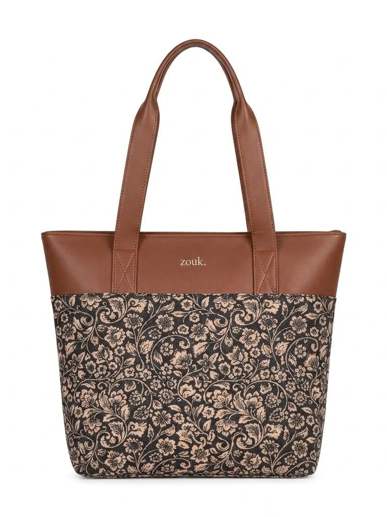 ZOUK Printed Women’s Jute Handcrafted Vegan Leather Everyday Tote