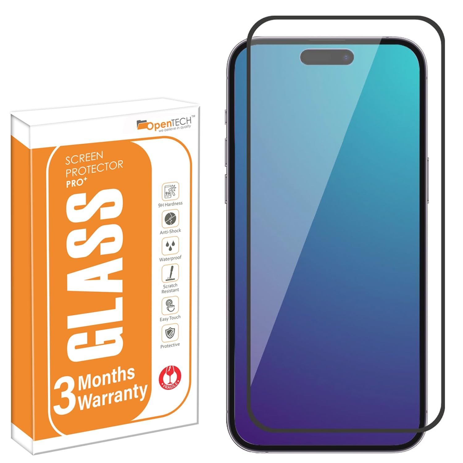 OpenTech® Military-Grade Gorilla Tempered Glass for iPhone 15 / iPhone 16 with Edge to Edge Coverage – Case Friendly Screen Protector, Anti Scratch and Bubble free installation kit