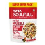 Tata Soulfull 0% Added Sugar Millet Muesli, 700 g, High Protein, Rich in Fibre, 97% Wholegrains, Fruit, Nut & Seeds, Contains Ragi Flakes, Contains Almonds, Flax Seeds, Chia Seeds, Pumpkin Seeds