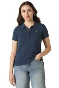 Allen Solly Women’s Polo Neck Synthetic T-Shirt | Soft Touch Fabric | Regular Fit | Solid Casual Tee