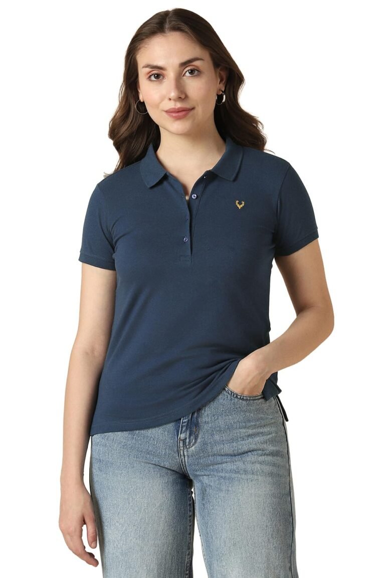 Allen Solly Women’s Polo Neck Synthetic T-Shirt | Soft Touch Fabric | Regular Fit | Solid Casual Tee