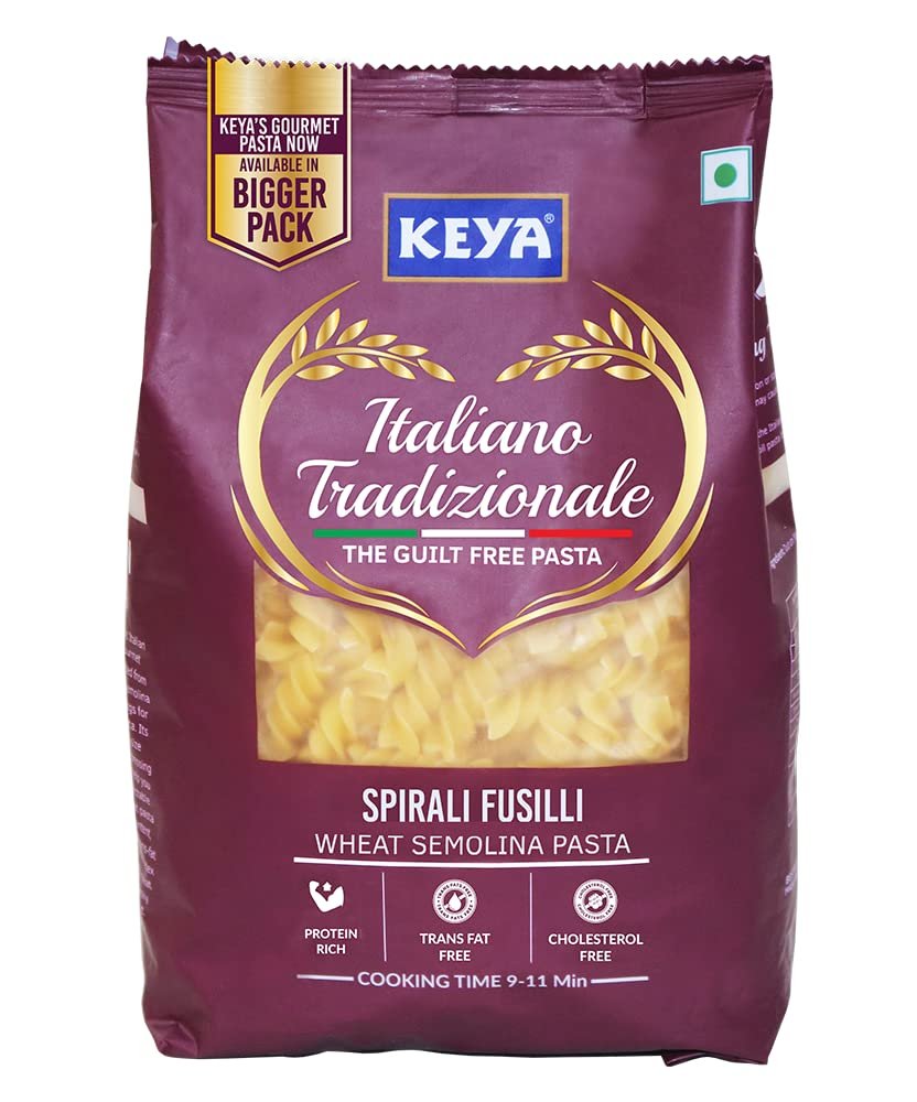 Keya Fusilli Pasta 1kg, 100% Durum Wheat Pasta | Vegetarian | No MSG | Low in Calories | No Trans Fats | Healthy | Cooked in 10 Minutes