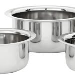 Amazon Brand – Solimo Tope Set of 5 | Stainless Steel | 420 ml, 550 ml, 840 ml, 1150 ml & 1550 ml | Induction and Gas compatible | Silver