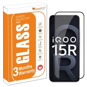 OpenTech® Military-Grade Tempered Glass For IQOO 15R (6.59 Inches) with Edge to Edge Coverage – Case Friendly, Anti-scratch and Bubble free installation kit