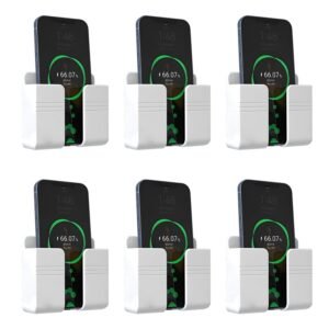 Prolet Wall Mounted Mobile Holder Storage Case for Remote, Wall Mounted Mobile Stand/Multi Purpose Stand with Hole for Phone Charging (White, Pack of 6)