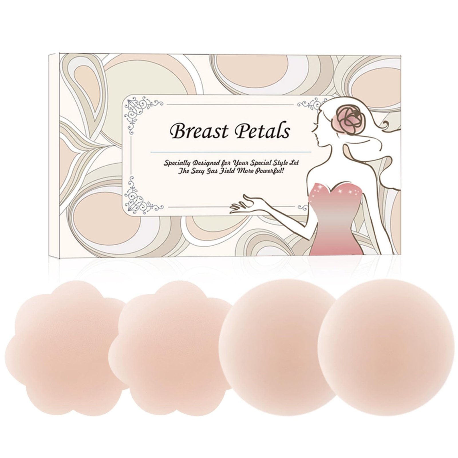 MUQU Womens Silicone Pasties, Adhesive Bra Reusable 2, 4 Pair Invisible Silicone Nipple Cover