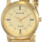 Sonata Quartz Analog Champagne Dial Stainless Steel Strap Watch for Women-NS87018YM01/NT87018YM01