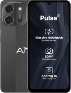 AI+ Pulse 2, 6.745 inch HD+ Display, 6GB RAM, 128GB Storage, 50MP Rear Camera, 6000mAh Battery, Android 16, Black