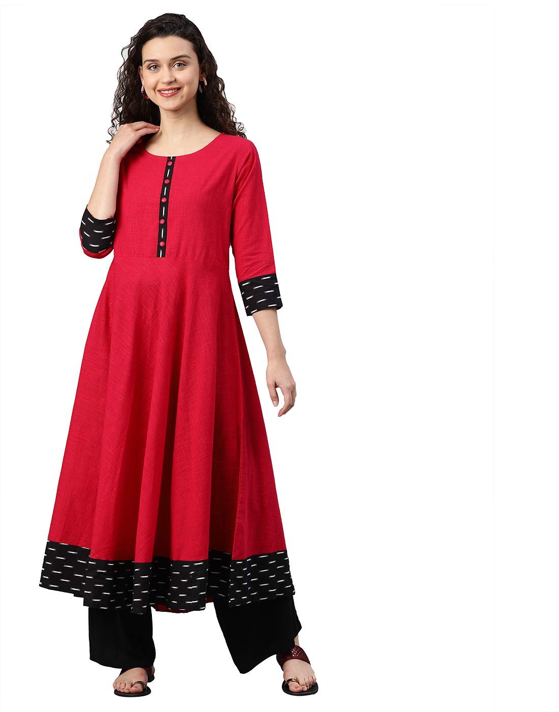 Yash Gallery Women’s Cotton Relaxed Fit Anarkali Slub Printed Kurta