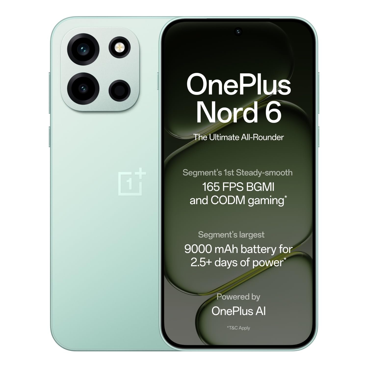 OnePlus Nord 6 | 8GB+256GB | Fresh Mint | Snapdragon 8s Gen 4 | Segment’s First Stable 165FPS Gaming | Segment’s Largest 9000mAh Battery | Most Complete IP Rating | Personalized AI