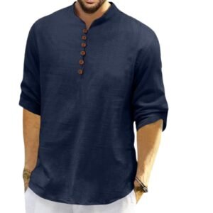 ROYALSCOUT Men’s Cotton Polyester Blend Solid Regular Fit Full Sleeve Short Kurta | Ethnic, Lightweight Summer Kurta for Daily & Occasion Use