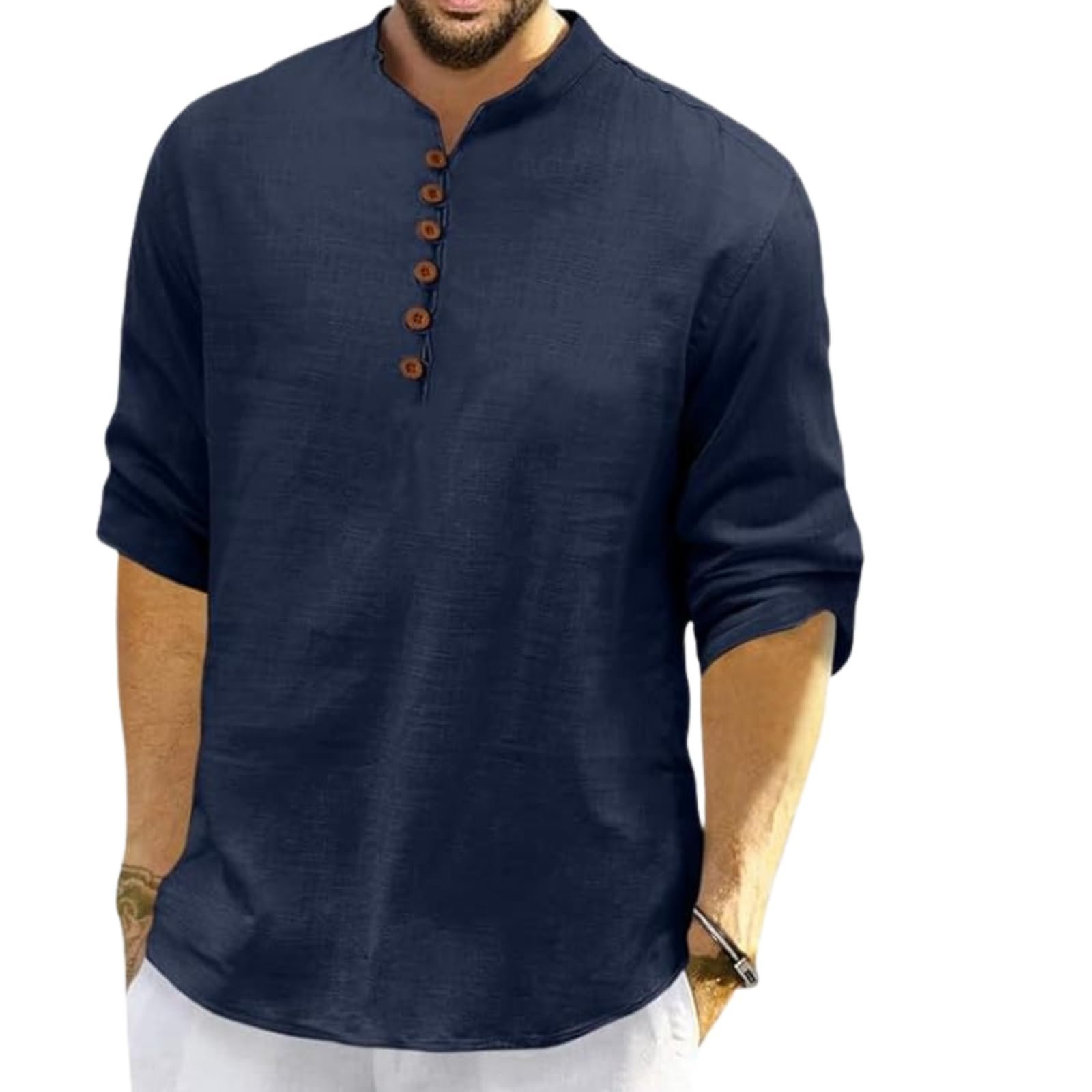 ROYALSCOUT Men’s Cotton Polyester Blend Solid Regular Fit Full Sleeve Short Kurta | Ethnic, Lightweight Summer Kurta for Daily & Occasion Use