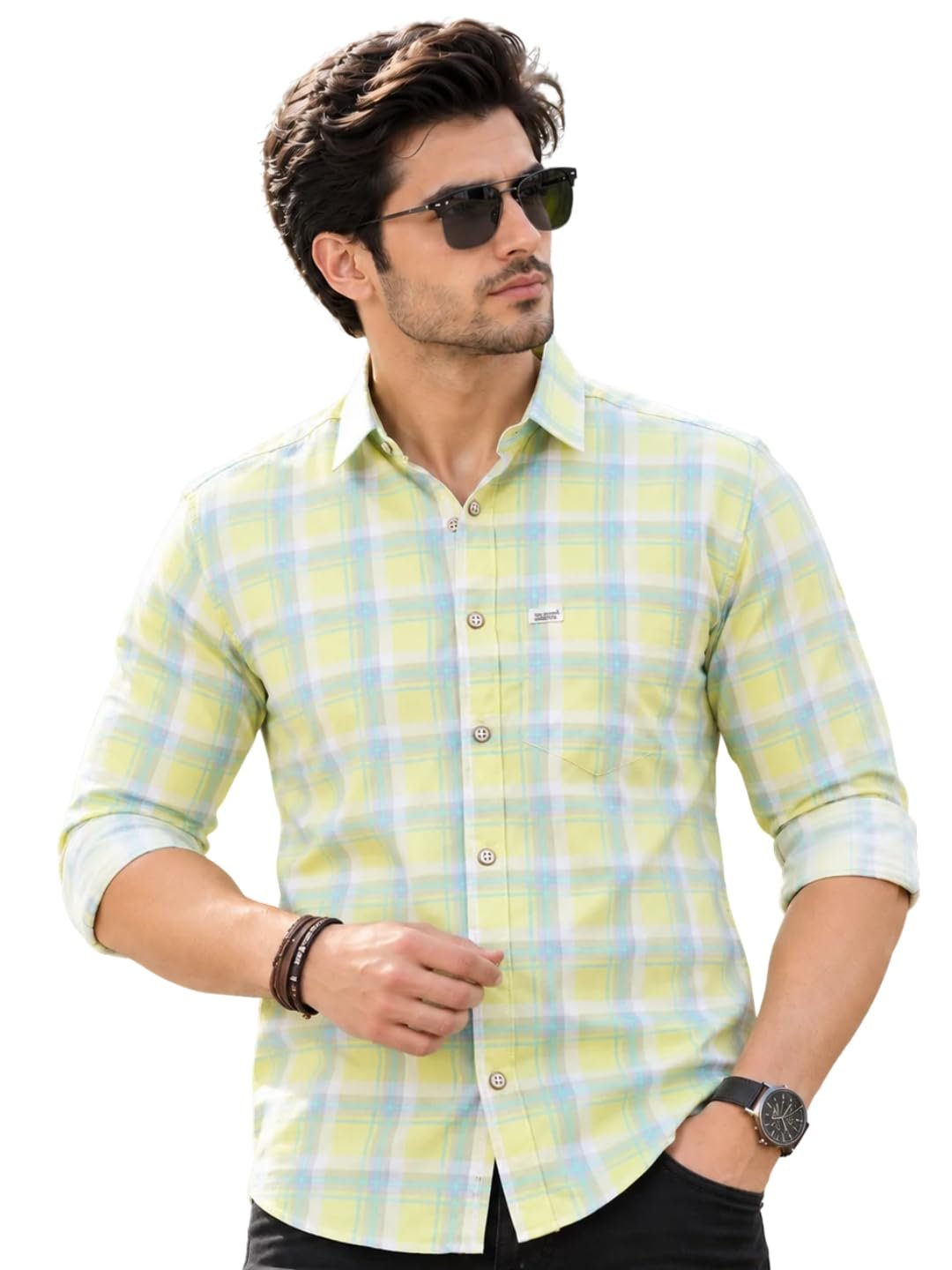 Majestic Man Men Box Checkered Slim Fit Cotton Casual Shirt