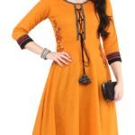 Yash Gallery Womens Cotton Slub Regular Fit Embroidered Anarkali Kurta