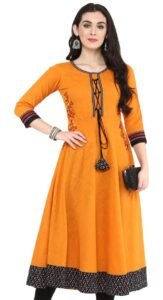 Yash Gallery Womens Cotton Slub Regular Fit Embroidered Anarkali Kurta