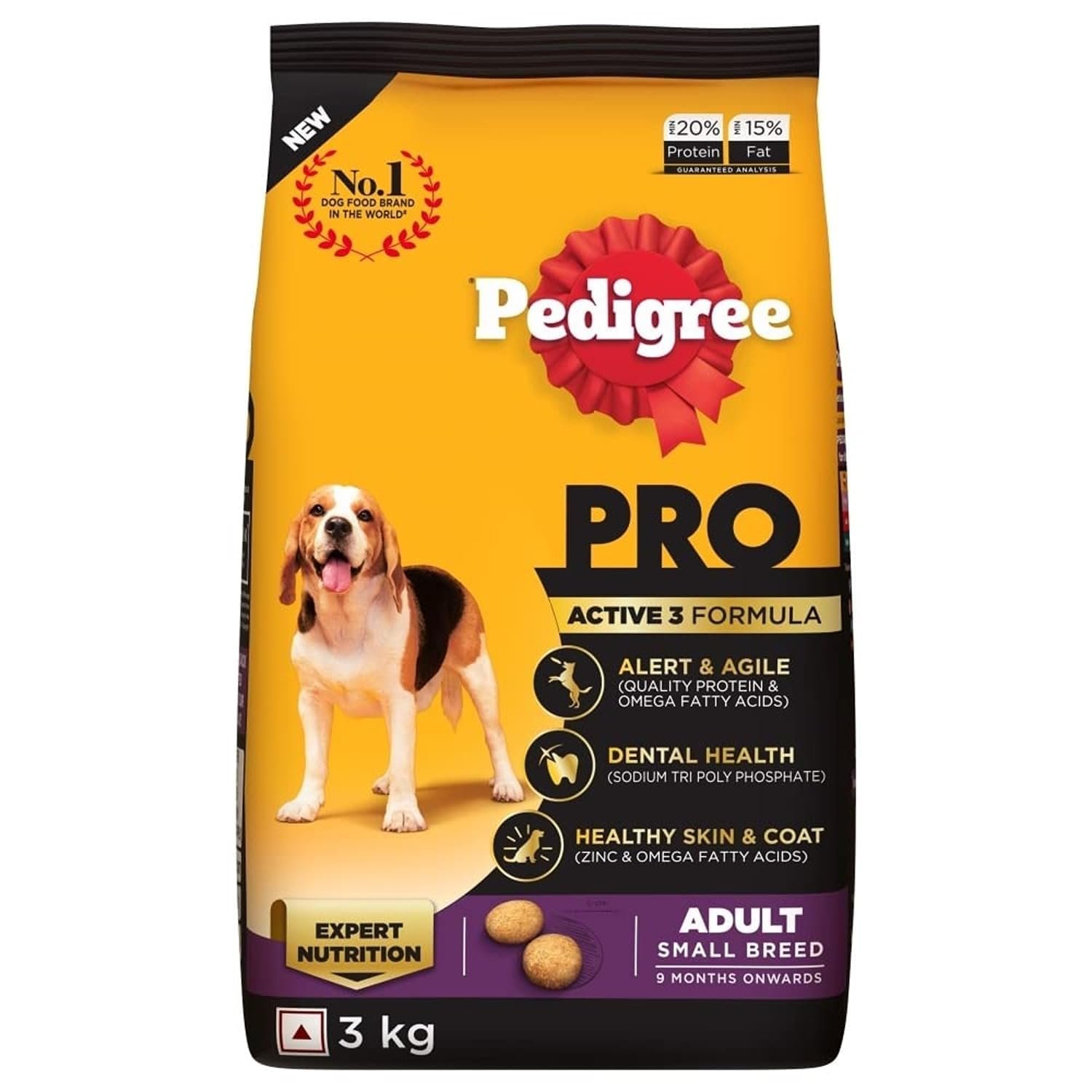 Pedigree PRO Adult Small Breed Active Dog Food, 3 kg, Vet Trusted Brand