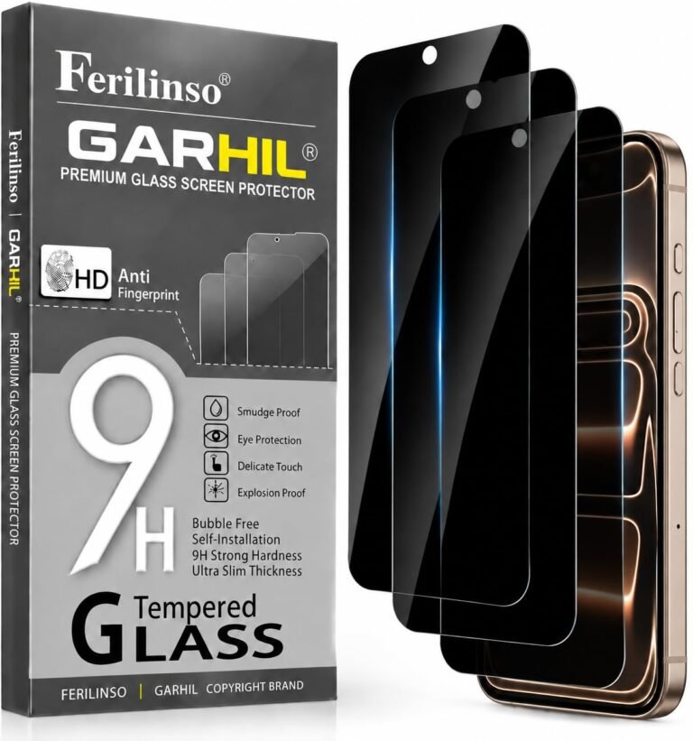 Ferilinso GARHIL 3 Pack Privacy Screen Protector Compatible with iPhone 16 Pro Max, 6.9 Inch 9H Tempered Glass, Anti-Spy Privacy Screen Guard, Scratch Resistant, HD Clear, Bubble-Free, Case Friendly, Easy Installation