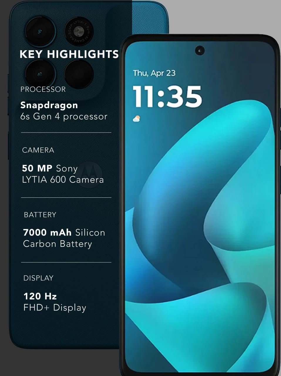 Motorola G57 Power (Corsair, 8GB RAM, 128GB Storage) | Snapdragon 6s Gen 4 Processor | 6.72″ FHD+ Display | 50MP LYT-600 + 8MP Ultrawide | 8MP Selfie Camera | 7000mAh Battery, 33W TurboPower | IP64