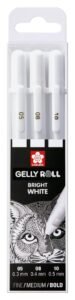 SAKURA Royal Talens Gelly Roll Pen, White, Assorted Sizes, Fine/Medium/Bold -3 Pen Set